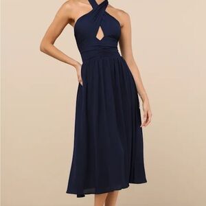 Elegant Navy Halter Dress